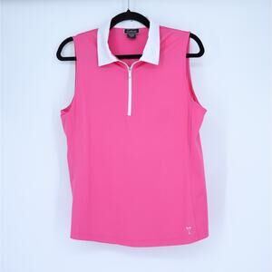GOLFTINI Hot Pink Sleeveless Zip Contrast Polo Knit Activewear Women's L